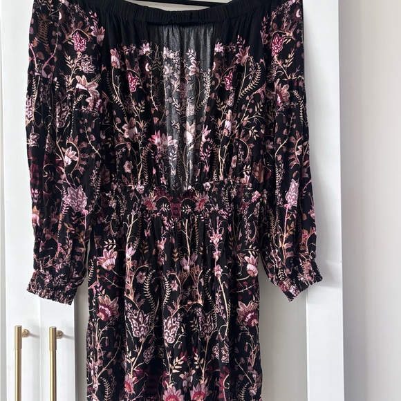 Free People Off-Shoulder Floral Romper in Black and Pink - Picture 5 of 9